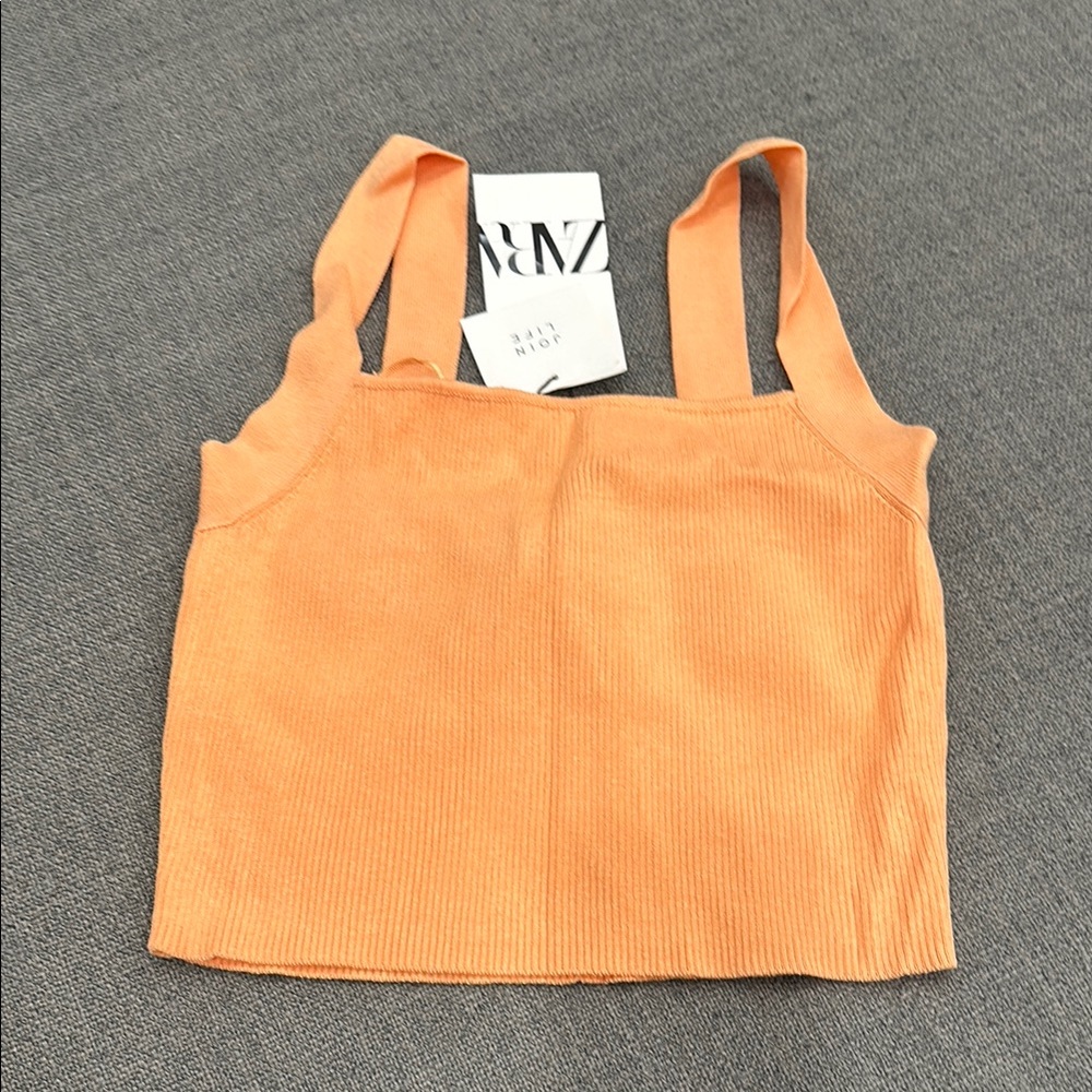 Zara Orange Ribbed Crop Top